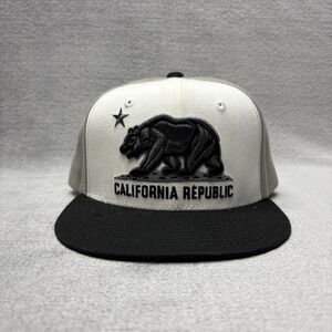California Republic Hat Cap Snap Back Black White Gray Embroidered Bear Mens